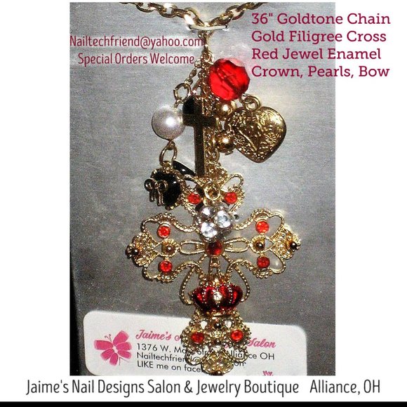 Cross Pendant Crown Jewels w/ Dangling Charms (C) - Picture 6 of 16